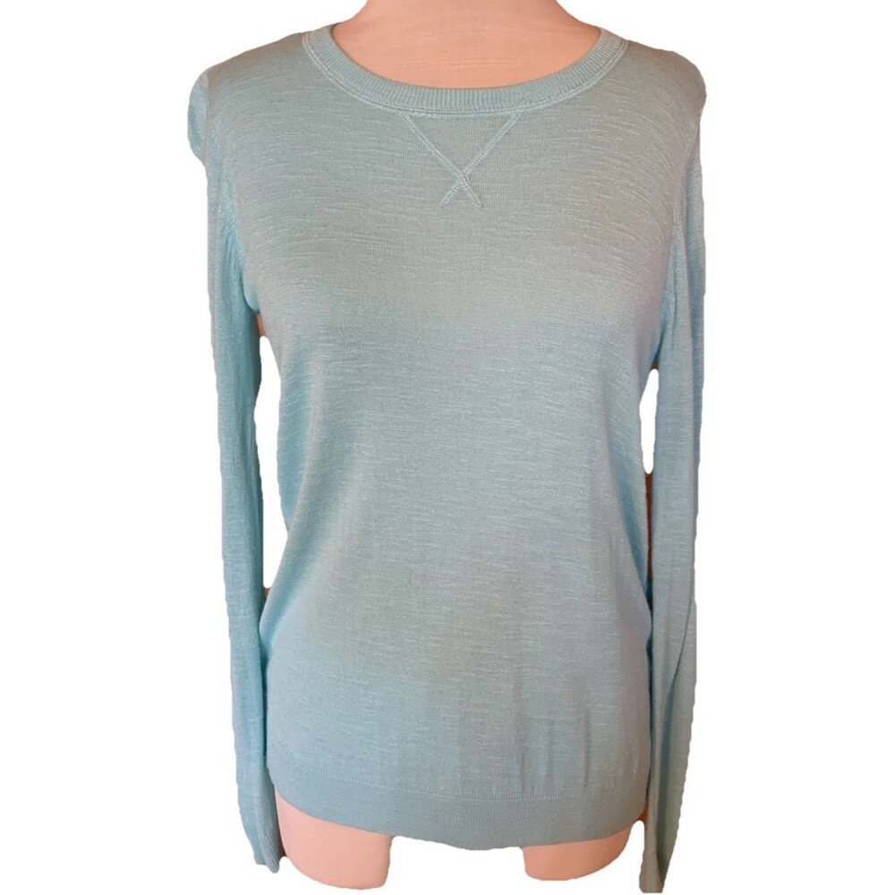 Linen Top Aqua Small/Medium Knit Front/Linen Back Lightweight Coastal Cruise